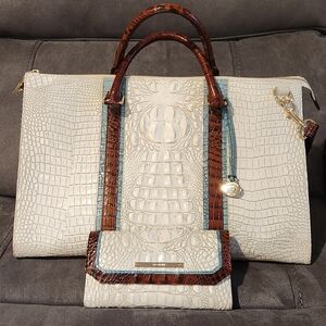 Soraya Coconut Anytime Brahmin Weekender with matching wallet.